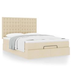Cadre de lit ottoman avec matelas crème 140x200 cm tissu