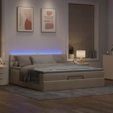 Cadre de lit ottoman avec matelas crème 180x200 cm tissu