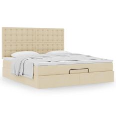 Cadre de lit ottoman avec matelas crème 180x200 cm tissu