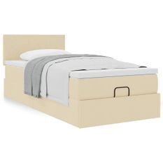 Cadre de lit ottoman avec matelas crème 90x200 cm tissu