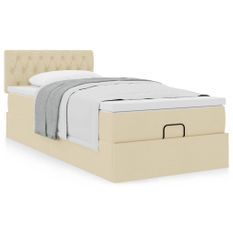 Cadre de lit ottoman avec matelas crème 90x200 cm tissu