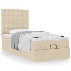 Cadre de lit ottoman avec matelas crème 90x200 cm tissu