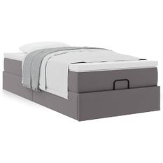 Cadre de lit ottoman avec matelas gris 100x200 cm similicuir