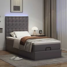 Cadre de lit ottoman avec matelas gris 100x200 cm similicuir