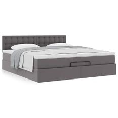 Cadre de lit ottoman avec matelas gris 180x200 cm similicuir