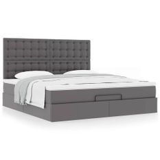 Cadre de lit ottoman avec matelas gris 180x200 cm similicuir