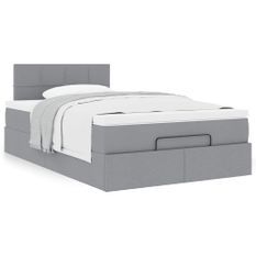 Cadre de lit ottoman avec matelas gris clair 120x190 cm tissu