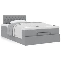 Cadre de lit ottoman avec matelas gris clair 120x190 cm tissu