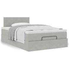 Cadre de lit ottoman avec matelas gris clair 120x190 cm velours
