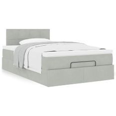 Cadre de lit ottoman avec matelas gris clair 120x190 cm velours