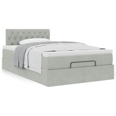 Cadre de lit ottoman avec matelas gris clair 120x190 cm velours