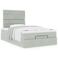 Cadre de lit ottoman avec matelas gris clair 120x190 cm velours