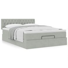 Cadre de lit ottoman avec matelas gris clair 140x200 cm velours