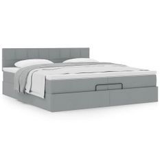 Cadre de lit ottoman avec matelas gris clair 200x200 cm tissu