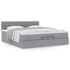 Cadre de lit ottoman avec matelas gris clair 200x200 cm tissu