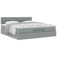 Cadre de lit ottoman avec matelas gris clair 200x200 cm tissu