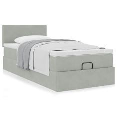 Cadre de lit ottoman avec matelas gris clair 80x200 cm velours