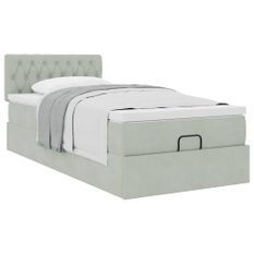 Cadre de lit ottoman avec matelas gris clair 80x200 cm velours