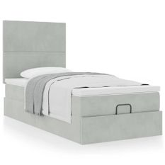 Cadre de lit ottoman avec matelas gris clair 80x200 cm velours