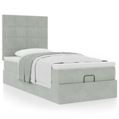 Cadre de lit ottoman avec matelas gris clair 80x200 cm velours