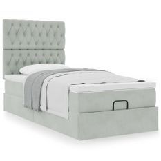 Cadre de lit ottoman avec matelas gris clair 80x200 cm velours