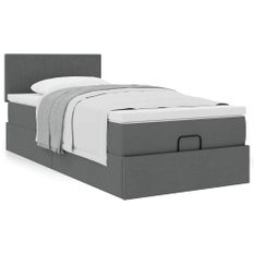 Cadre de lit ottoman avec matelas gris foncé 100x200 cm tissu