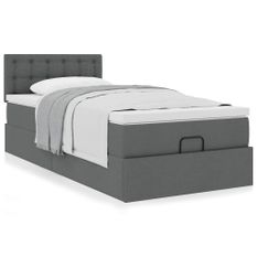 Cadre de lit ottoman avec matelas gris foncé 100x200 cm tissu