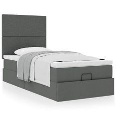 Cadre de lit ottoman avec matelas gris foncé 100x200 cm tissu