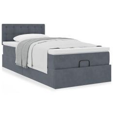 Cadre de lit ottoman avec matelas gris foncé 100x200 cm velours