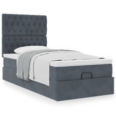 Cadre de lit ottoman avec matelas gris foncé 100x200 cm velours