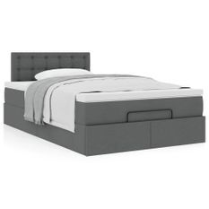 Cadre de lit ottoman avec matelas gris foncé 120x190 cm tissu