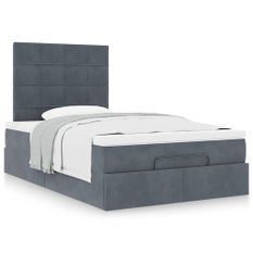 Cadre de lit ottoman avec matelas gris foncé 120x190 cm velours