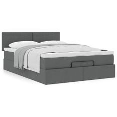 Cadre de lit ottoman avec matelas gris foncé 140x190 cm tissu