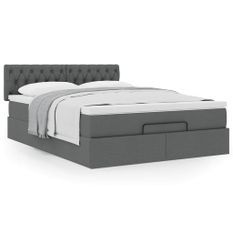Cadre de lit ottoman avec matelas gris foncé 140x200 cm tissu