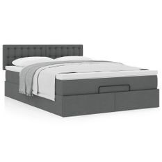 Cadre de lit ottoman avec matelas gris foncé 140x200 cm tissu