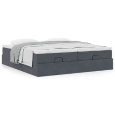 Cadre de lit ottoman avec matelas gris foncé 180x200cm velours