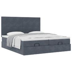 Cadre de lit ottoman avec matelas gris foncé 180x200cm velours
