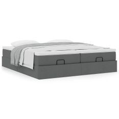 Cadre de lit ottoman avec matelas gris foncé 200x200cm tissu