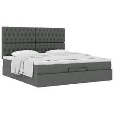 Cadre de lit ottoman avec matelas gris foncé 200x200cm tissu