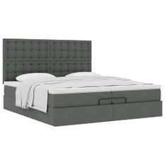 Cadre de lit ottoman avec matelas gris foncé 200x200cm tissu