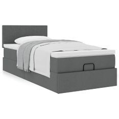 Cadre de lit ottoman avec matelas gris foncé 90x190 cm tissu