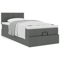 Cadre de lit ottoman avec matelas gris foncé 90x190 cm tissu