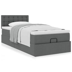Cadre de lit ottoman avec matelas gris foncé 90x190 cm tissu