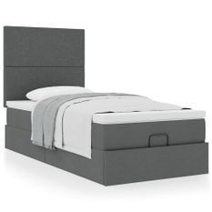 Cadre de lit ottoman avec matelas gris foncé 90x190 cm tissu