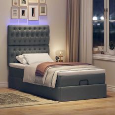 Cadre de lit ottoman avec matelas gris foncé 90x190 cm tissu