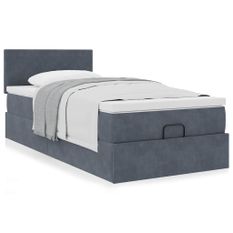 Cadre de lit ottoman avec matelas gris foncé 90x190 cm velours