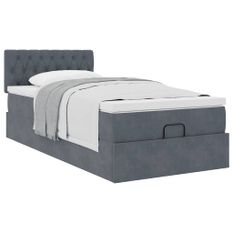 Cadre de lit ottoman avec matelas gris foncé 90x190 cm velours