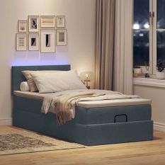 Cadre de lit ottoman avec matelas gris foncé 90x190 cm velours