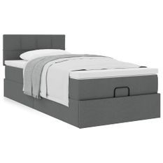 Cadre de lit ottoman avec matelas gris foncé 90x200 cm tissu