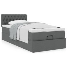 Cadre de lit ottoman avec matelas gris foncé 90x200 cm tissu